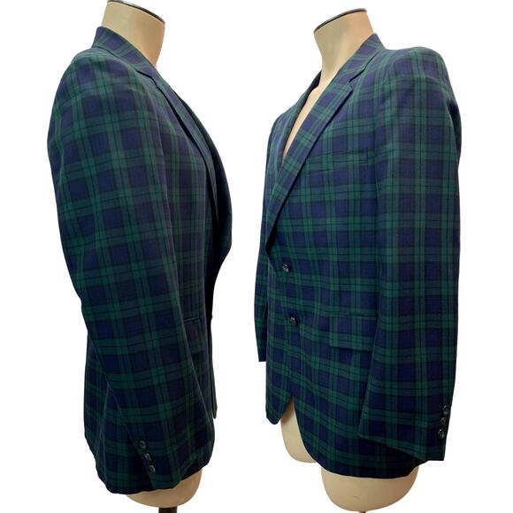 80s Anderson-Little New Englander Blue & Green Plaid Blazer | Sportcoat - Picture 8 of 10